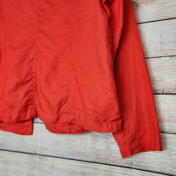 Tahari Womens S 100% Linen Open Front Career Casual Blazer Pockets Redish Orange - Picture 13 of 15
